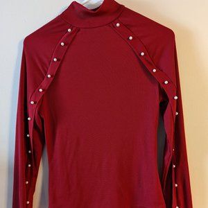 Red Mockneck top with Pearls